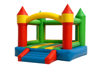 Colorful Inflatable Kids Bouncer Play Castle Isolated on a Transparent Background