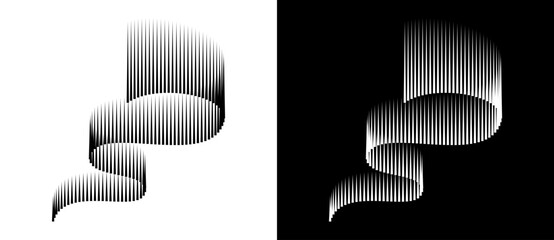 Abstract vertical lines. Optical illusion aurora borealis-inspired. Ideal for logo, icon, or design. Black shape on a white background and the same white shape on the black side.