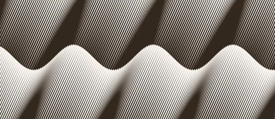 Abstract black and white wave pattern with diagonal lines forming rhythmic optical illusion. Perfect for modern design, minimal art, and visual perception themes.