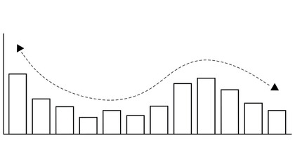 Black and white bar chart with dotted line and triangles graph