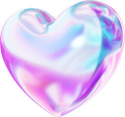 3d holographic gradient purple and blue heart shape clipart, pastel iridescent fluid abstract form isolated. Render of geometric illustration