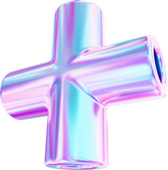 3d holographic gradient purple and blue shape clipart, pastel iridescent fluid abstract form isolated. Render of geometric illustration