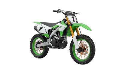 Green and White Motocross Bike Isolated on White