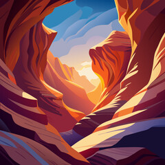 Sunlight through sandstone formations a vibrant canyon landscape illustration