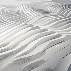Abstract landscape of white layered rock formations resembling waves or sand dunes
