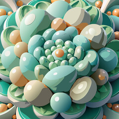 Abstract floral arrangement of rounded shapes in shades of green and orange