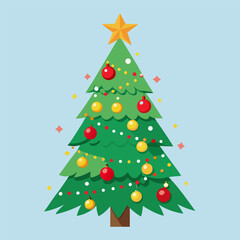 A simple stylized christmas tree decorated with colorful ornaments and a star