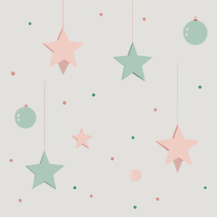 Hanging pastel stars and spheres a minimalist decorative pattern for celebrations