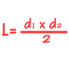 Cute handwritten rhombus area formula icon, ideal for geometry tutorials, diagrams, or illustrating clear, simple, and playful shape calculation designs. © Wisnu
