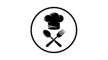Chef hat with crossed spoon and fork in a circular frame