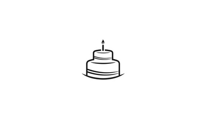 Fototapeta premium Simple line art illustration of a birthday cake with a lit candle
