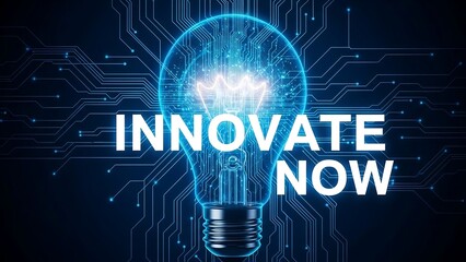 Innovation concept with glowing light bulb.