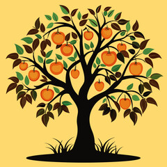 Fruit Tree with Ripe Apples and Leaves Flat Vector Illustration