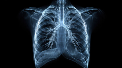 Chest x ray lung rib skeleton medical anatomy healthcare diagnostic radiology respiratory chest x ray image shows human lung and rib anatomy with detailed respiratory system structure dark