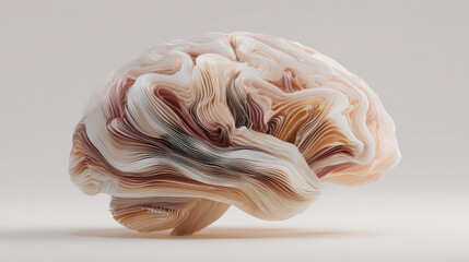 Abstract brain sculpture paper layer texture pastel color creative mind minimal background 3d render modern art soft curve form organic shape surreal design