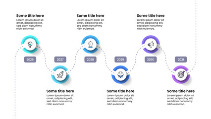 Naklejka premium Infographic template. Zigzag timeline with 6 circles