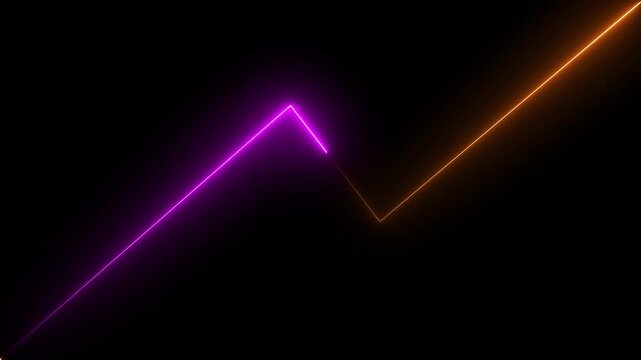 Neon glowing zigzag upward line graph on dark background showing business growth, financial progress, market trend and success concept.