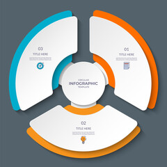 Infographic circle with 3 steps, options. Round chart, cycle diagram divided into three parts. Can be used for report, business analytics, data visualization, presentation, educational content.