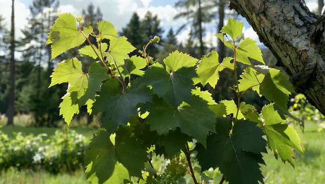 natural 4k texture background of fresh wild grape leaves moving softly in wind creating organic botanical pattern perfect for nature mes relaxation visuals or eco friendly design