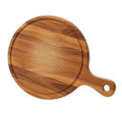 Round wooden cutting board with handle, PNG with alpha channel