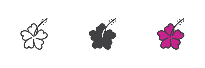 Hibiscus flower line, solid and colorful different style icon set pack © alekseyvanin