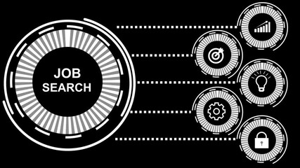 Animated futuristic job search interface graphic in teal against black background - Powered by Adobe