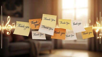Gratitude cards in a cozy living room.