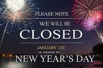 Store Closed January 1st New Year Notice, Our Store Will Be Closed New Year Sign, Closed 1st January In Honor of New Year Graphic, Gold Balloons New Year Closure Announcement, Luxury New Year Store Cl