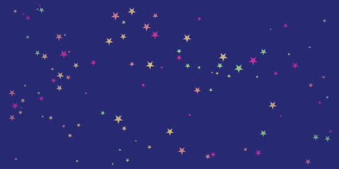 navy background with star shape. Colorful scattered stars on a dark blue background creating a festive night sky effect