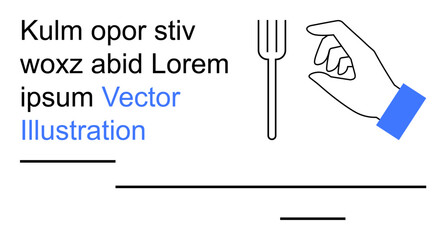 Food design, culinary , minimalistic art, graphic layout, editorial design, modern typography. A hand holding a fork with placeholder text in a clean layout. Food design and culinary themes concept