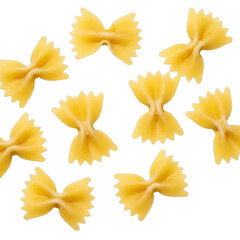 Dry farfalle bow-tie pasta pieces, isolated subject on transparency