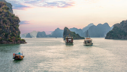 Halong Bay at sunrise in Vietnam