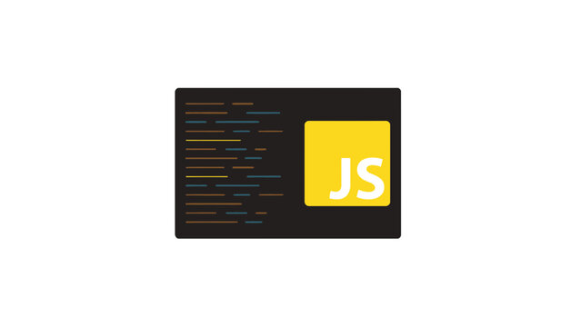 JavaScript logo on black background with colorful coding lines illustration