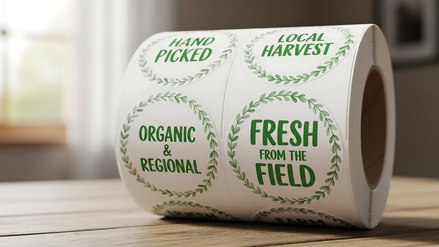 Organic food sticker roll labels.