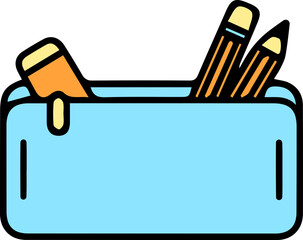 Colorful pencil case with art supplies