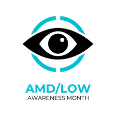 Obraz premium AMDLow or AMD Low Vision Awareness Month is every year in February. Design for banner, cards, prints, social media, poster, flyer and background design template.