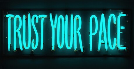 Fototapeta premium Bright neon sign displays positive message. Turquoise glow contrasts dark background. Simple typography, motivational quote visible.