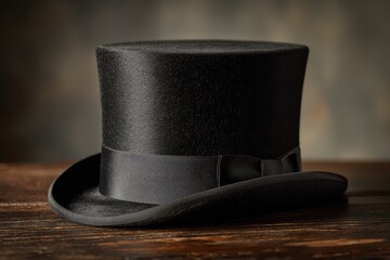 Vintage millinery top hat with textured felt and satin band