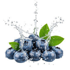 Fresh blueberries with water splash isolated subject