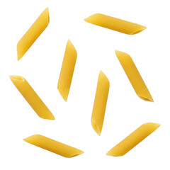 Falling penne pasta pieces PNG with alpha channel