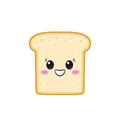 Cartoon toast, cute smiling character, sliced bread, happy face, big eyes, kawaii style, breakfast symbol, flat vector illustration.