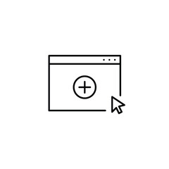 New task, screen add, app install, workspace update. Plus on web page. Pixel perfect, editable stroke vector icon