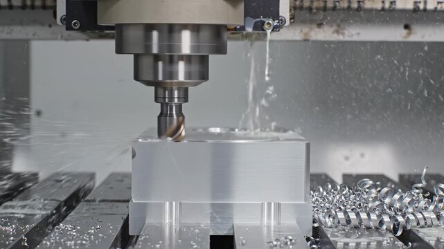 Machine tool cutting metal block