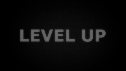 Level up text message appear on old display. 4k 60 fps Ideal for motivational graphics, higher education promotions, and modern design projects. glitch effect - Powered by Adobe