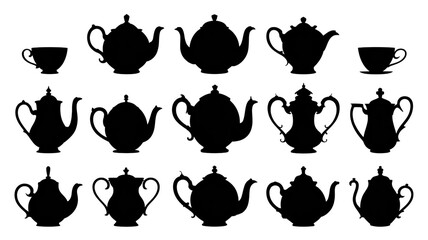 A black and white minimalist illustration of a teapot pouring tea into a teacup