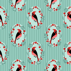 Cardinal birds vintage seamless pattern