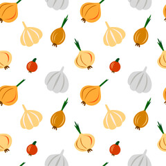 Seamless vector vegetable pattern for kitchen decor, textile and packaging.