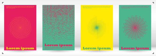 Set of Minimal Vector Page Design with Circles and Wave Lines. Modern Background with Geometry Lines. Good for Brand Identity or Music Fest Invitation. Trendy Style.