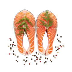 Raw salmon steaks with dill, PNG with alpha channel cut-out