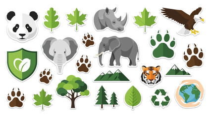 Wildlife and nature conservation stickers, animal and green environment protection © Lunatix Studio